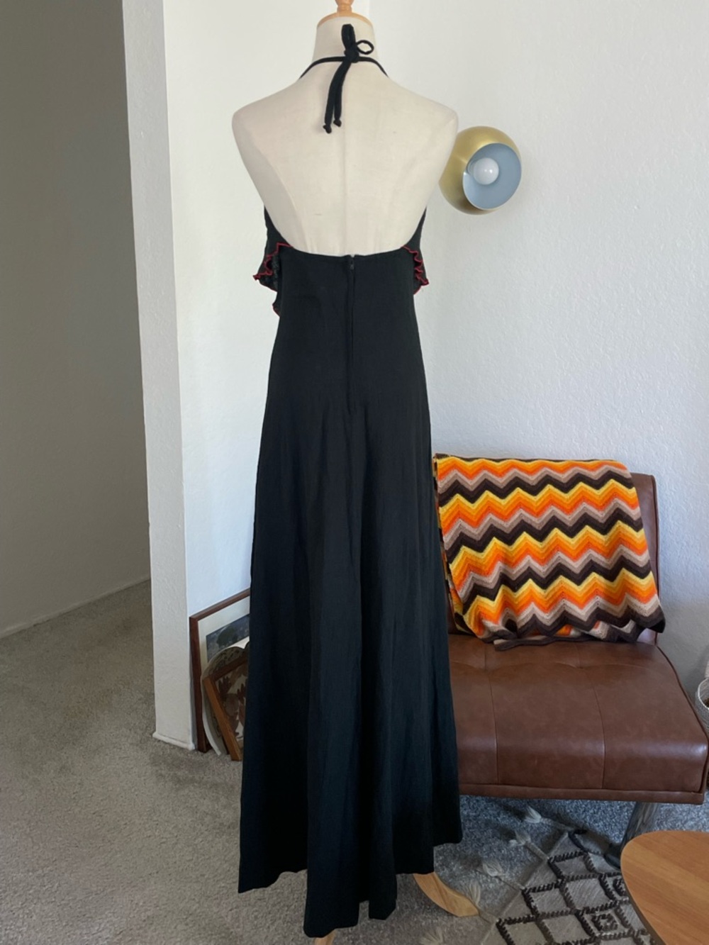 Vintage 1970s Young Edwardian by Anpeja Boho Rose Floral Halter Dress - Picture 3 of 8